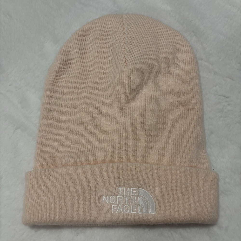 The North Face Pink Acrylic Knit Beanie Winter Hat Adults One Size Logo